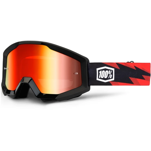 100% Strata Motocross Brille - Equinox weiß, blaues Chrom Plexiglas mit Bolzen für Abreißfolie