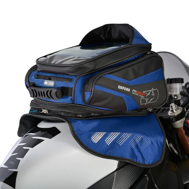 Tankbag na motocykel Oxford M30R 30 l čierno-modrý s magnetickou základňou