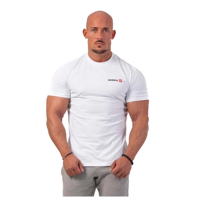 Męska koszulka T-shirt Nebbia Minimalist Logo 291 - Jasnoszary - Biały