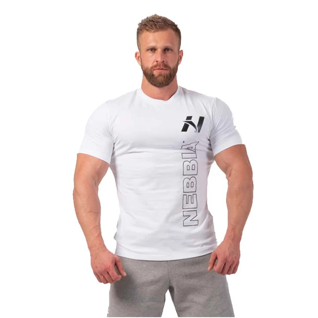 T-shirt męski koszulka Nebbia Vertical Logo 293 - Khaki - Biały