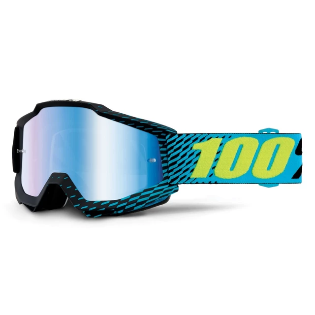 Motocross Brille 100% Accuri - R-Core schwarz, blaues Chrom + klares Plexiglas mit Bolzen für A
