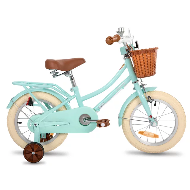 Dětské kolo Joystar Stitch 14" s košíkem a kolečky • 92-120 cm - růžová - zelená