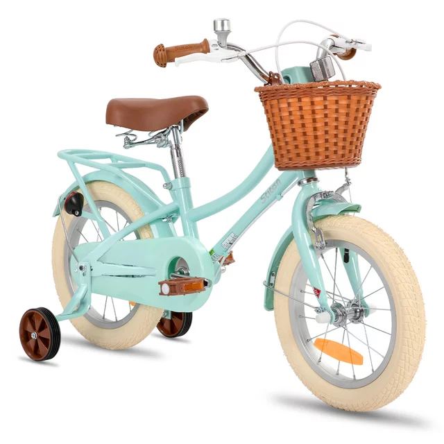 Dětské kolo Joystar Stitch 14" s košíkem a kolečky • 92-120 cm - růžová
