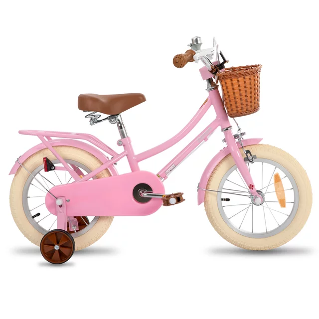 Dětské kolo Joystar Stitch 14" s košíkem a kolečky • 92-120 cm - růžová - růžová