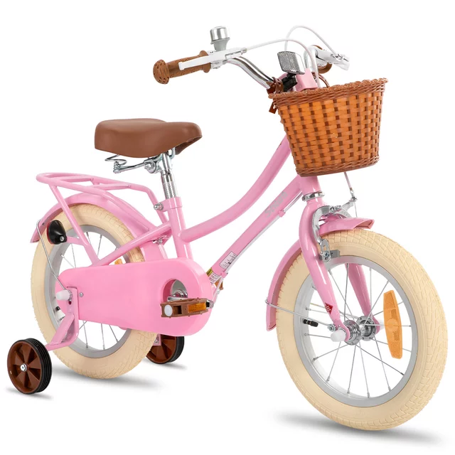 Dětské kolo Joystar Stitch 14" s košíkem a kolečky • 92-120 cm - růžová