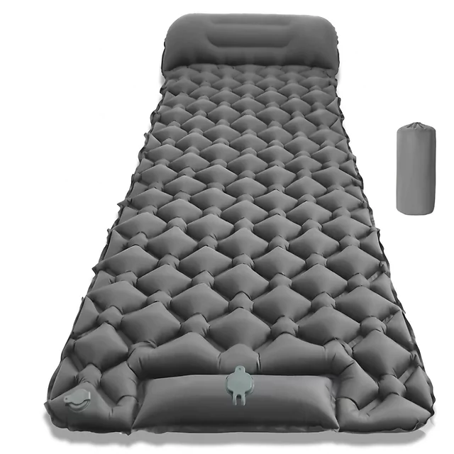 Nafukovací karimatka s integrovanou pumpou inSPORTline Soultea 190x60x6 cm - modrá - šedá