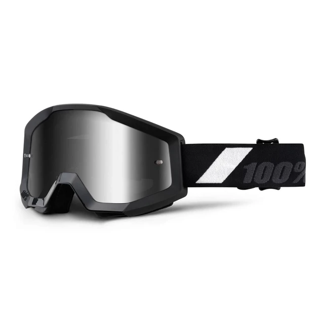 Motocross Goggles 100% Strata - Hope Blue, Blue Chrome Plexi with Pins for Tear-Off Foils - Goliath Black, Silver Chrome Plexi with Pins for Tear-Off Foils