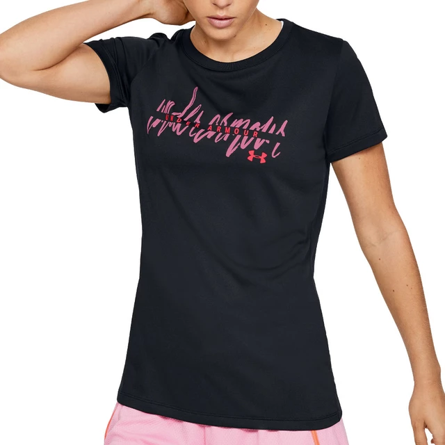 Dámske tričko Under Armour Tech Script Graphic SSC - Lipstick - Black