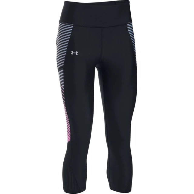 Dámske kompresné legíny Under Armour Fly By Printed Capri - Black/Gray/Reflective - Black/Stripes/Reflective