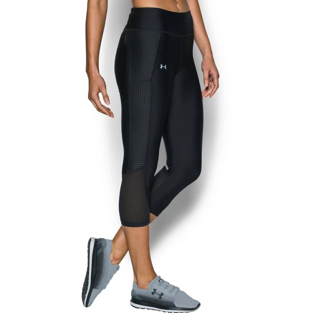 Dámske kompresné legíny Under Armour Fly By Printed Capri - Black/Stripes/Reflective