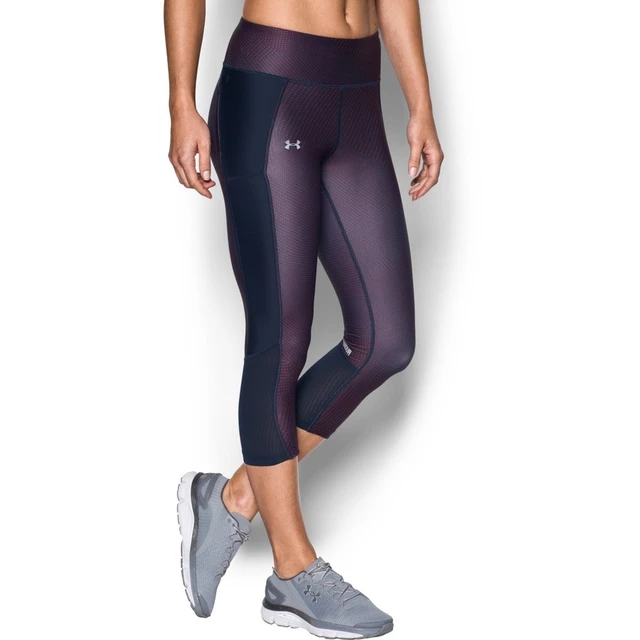 Dámske kompresné legíny Under Armour Fly By Printed Capri - Black/Stripes/Reflective