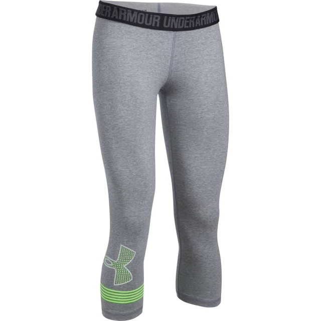 Women’s Capri Leggings Under Armour Favorite Graphic - Carbon Heather/Marathon Red/White - True Gray Heather/Quirky Lime/White