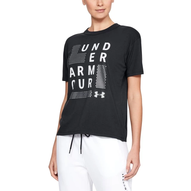 Dámske tričko Under Armour Graphic Square Logo Girlfriend Crew - Blue Circuit Light Heather / Academy / Metallic Silver