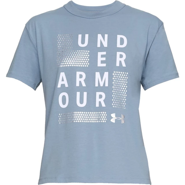 Dámske tričko Under Armour Graphic Square Logo Girlfriend Crew - XS - Washed Blue / White / Metallic Silver