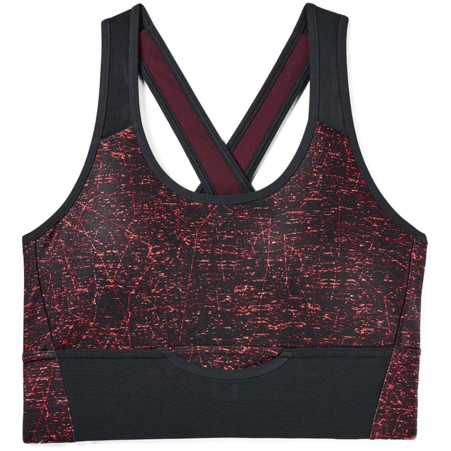 Dámská sportovní podprsenka Under Armour Mid Crossback Clutch Printed Bra - Black/Black/Reflective - Dark Maroon/Dark Maroon/Reflective