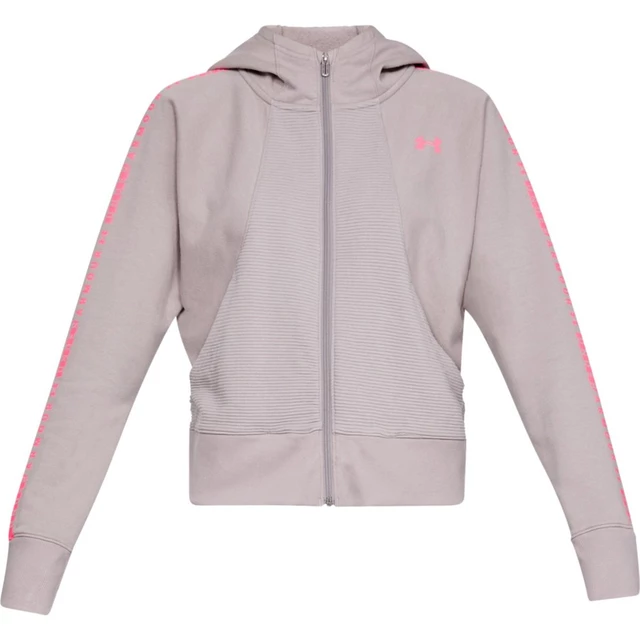 Women’s Hoodie Under Armour TB Ottoman Fleece FZ-WM Graphic - Black/White/White - Tetra Gray