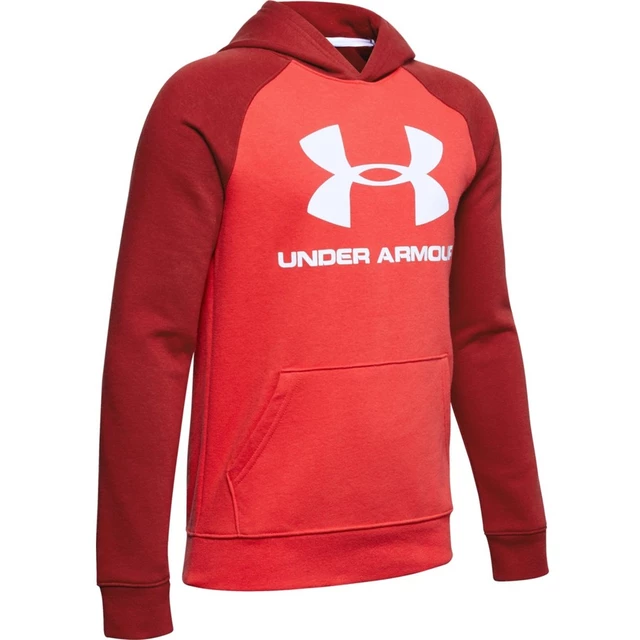 Chlapecká mikina Under Armour Rival Logo Hoodie - Mod Gray Light Heather - Martian Red