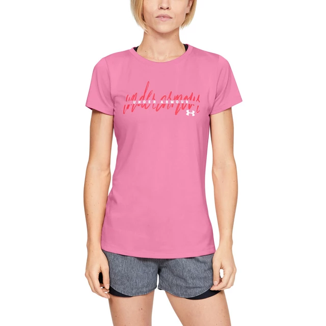 Dámske tričko Under Armour Tech Script Graphic SSC - L - Lipstick