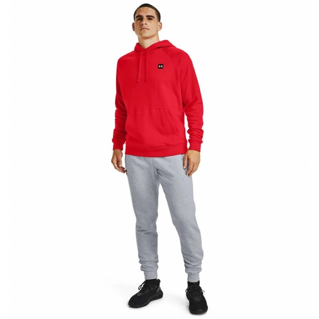Men’s Hoodie Under Armour Rival Fleece - Pitch Gray Light Heather - Red