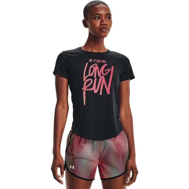 Women’s Running T-Shirt Under Armour Long Run Graphic Short Sleeve - Black - Black