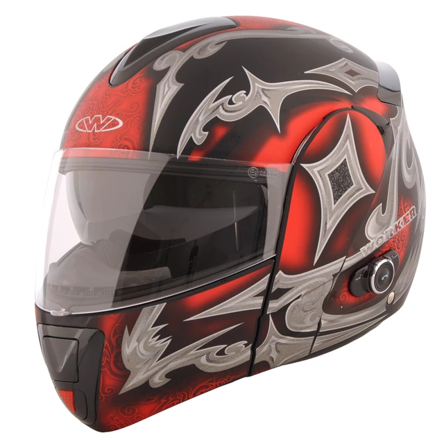 WORKER V210 Bluetooth motorcycle helmet + Interkom - LEH-Crazy Skull - Mystery Red