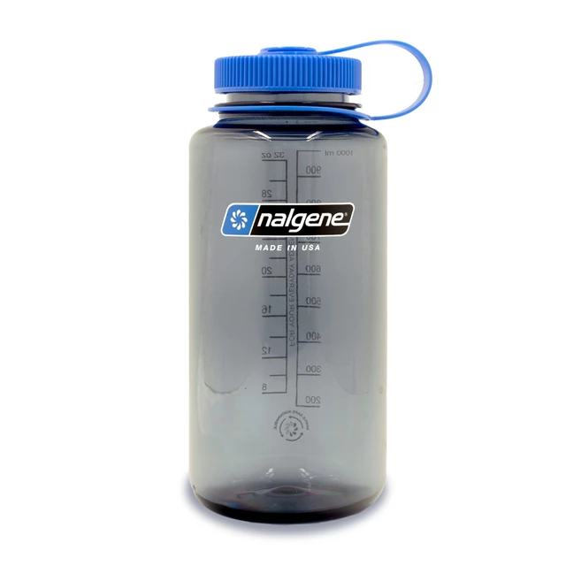 Outdoor Water Bottle NALGENE Wide Mouth Sustain 1 L - Gray w/Blue Cap - Gray w/Blue Cap