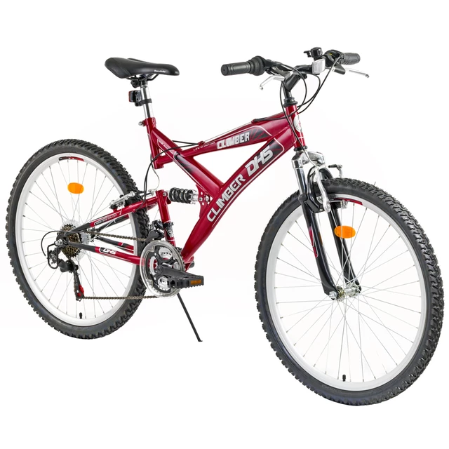 Celoodpružený juniorský bicykel DHS Climber 2642 26" - model 2013 - šedo-modrá - červeno-čierna