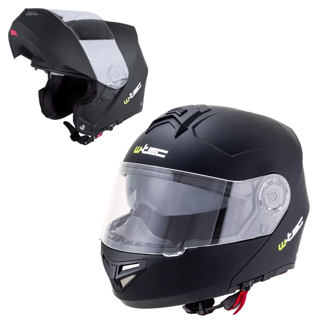 Výklopná moto helma W-TEC Vexamo - černo-zelená - matně černá