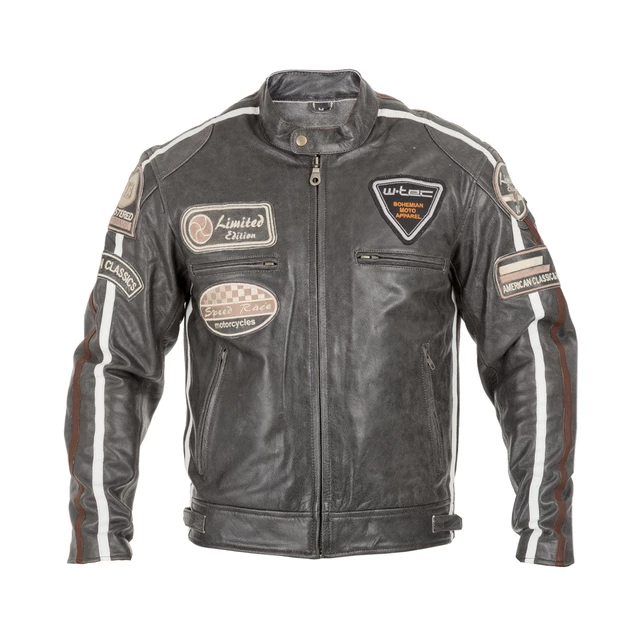 Men's Leather Motorcycle Jacket W-TEC Antique Cracker - S - Brown-Grey