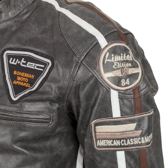 Men's Leather Motorcycle Jacket W-TEC Antique Cracker - Brown-Grey