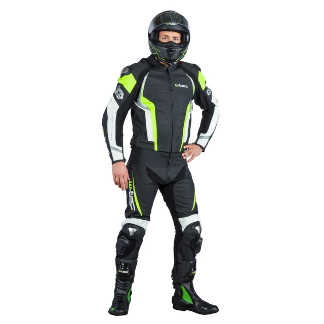 Męska skórzana kurtka motocyklowa W-TEC Velocity - OUTLET - Czarny-fluo