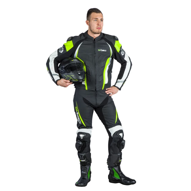 Męska skórzana kurtka motocyklowa W-TEC Velocity - OUTLET - Czarny-fluo