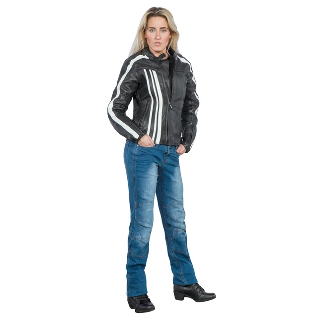 W-TEC NF-1173 Damen Motorrad Lederjacke - schwarz-weiß