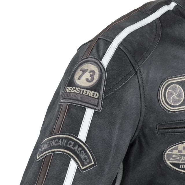 Pánska kožená moto bunda W-TEC Dark Vintage - tmavo šedá, 3XL