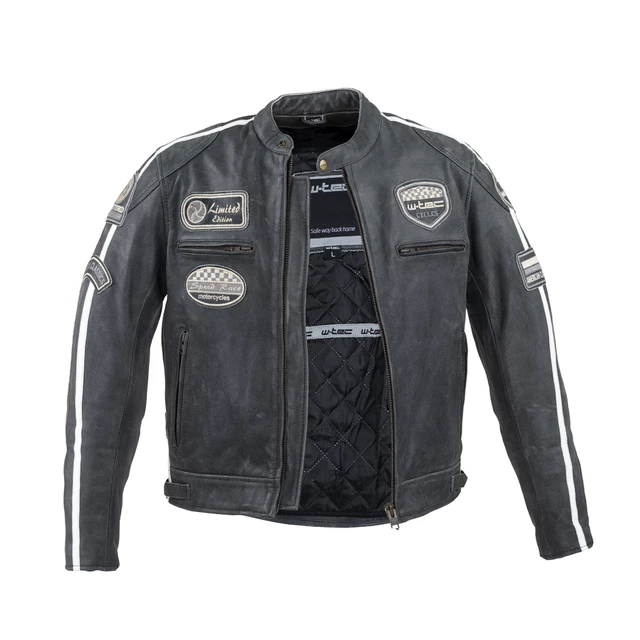 Men’s Leather Motorcycle Jacket W-TEC Dark Vintage - Dark Grey