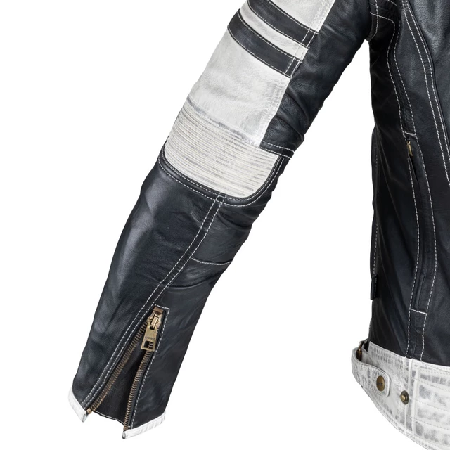 Men’s Leather Jacket W-TEC Esbiker - Black with Beige Stripes