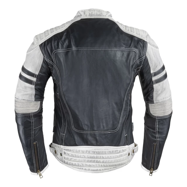 Men’s Leather Jacket W-TEC Esbiker - Black with Beige Stripes