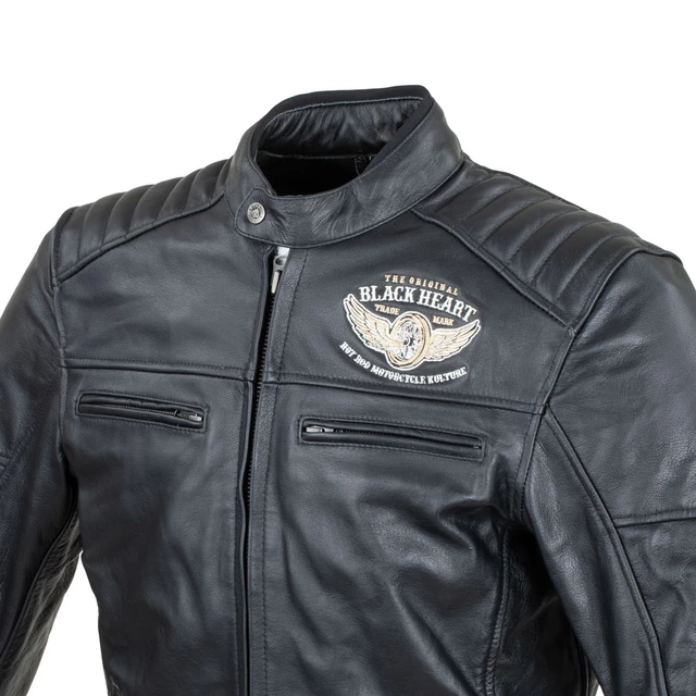 Men’s Leather Motorcycle Jacket W-TEC Black Heart Wings - Black