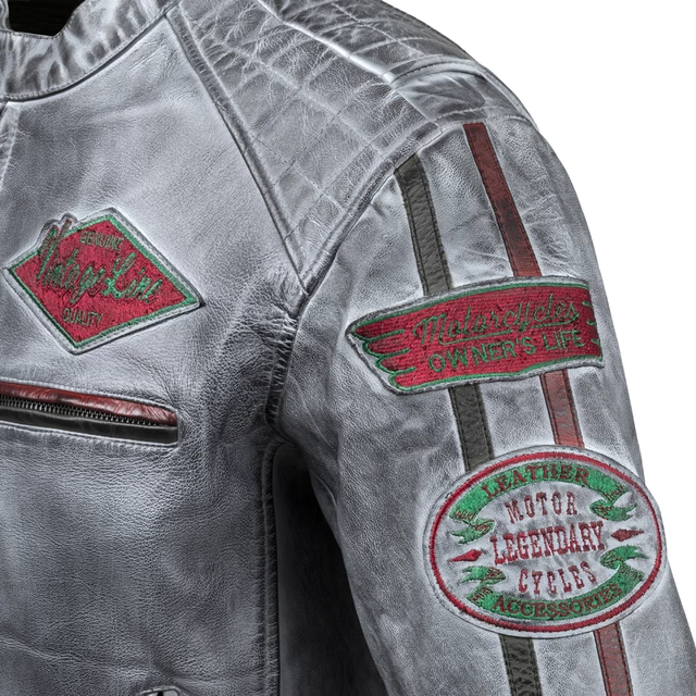 Men’s Leather Motorcycle Jacket W-TEC Sheawen Waxed Grey - Grey