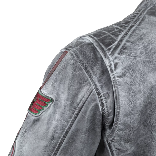 Men’s Leather Motorcycle Jacket W-TEC Sheawen Waxed Grey - Grey