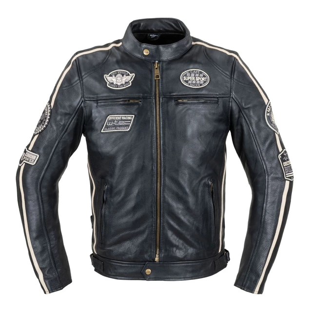 W-TEC Makso Herren Lederjacke - schwarz mit Patches