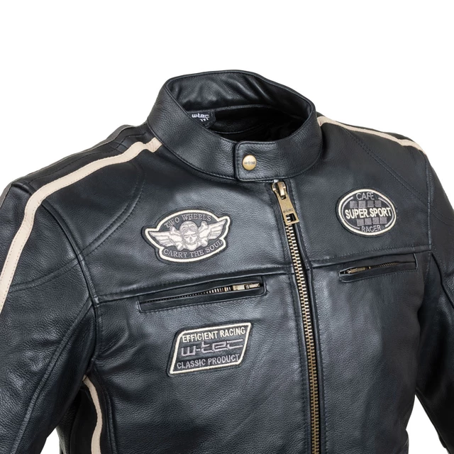 Men’s Leather Jacket W-TEC Makso - Black with Patches