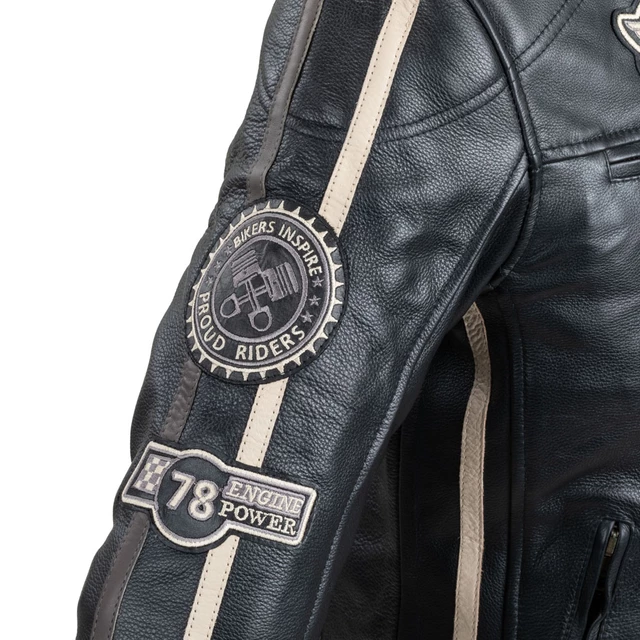 Pánská kožená bunda W-TEC Makso - černá s nášivkami, S