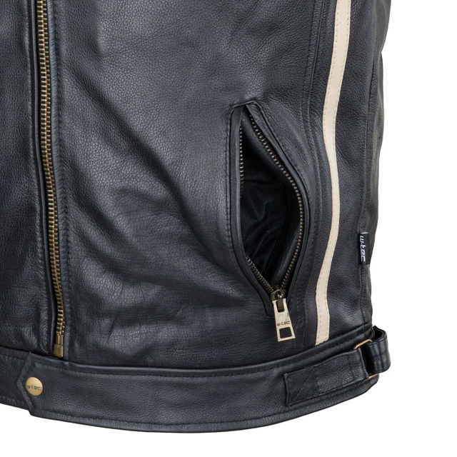 Pánská kožená bunda W-TEC Makso - černá s nášivkami, XL