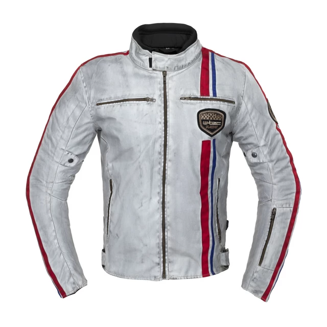 Men’s Textile Jacket W-TEC 91 Cordura - White with Red and Blue Stripe