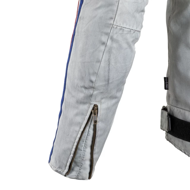 Мъжко текстилно мото яке W-TEC 91 Cordura - бяло с червена и синя ивица