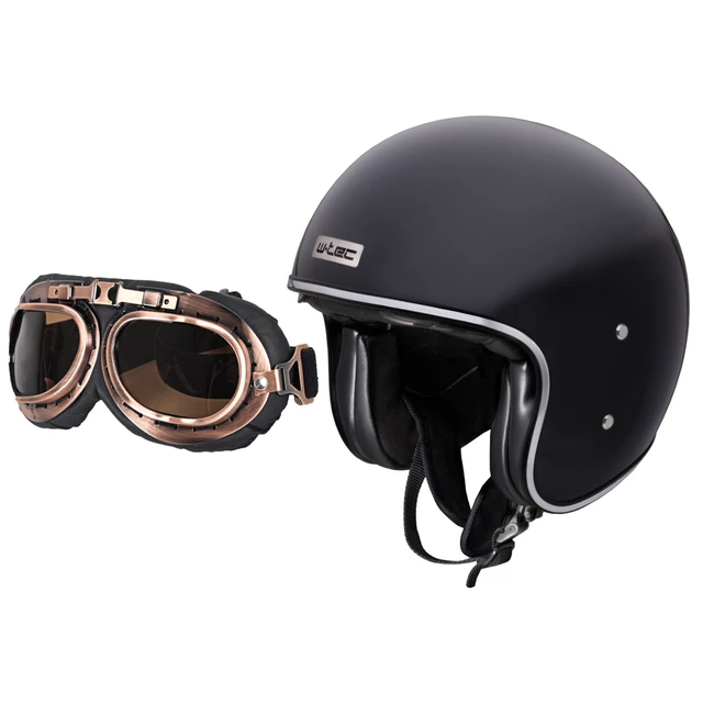 Moto prilba W-TEC Angeric Gloss Black s okuliarmi Steamrust - Gloss Black, S (55-56) - Gloss Black