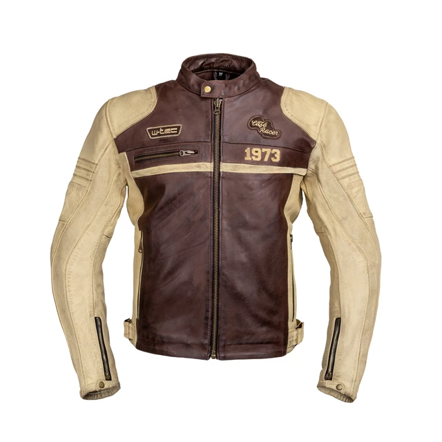 Pánska kožená moto bunda W-TEC Retro - čierno-hnedo-béžová, 4XL - čierno-hnedo-béžová