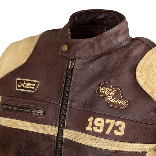 Pánska kožená moto bunda W-TEC Retro - čierno-hnedo-béžová, S