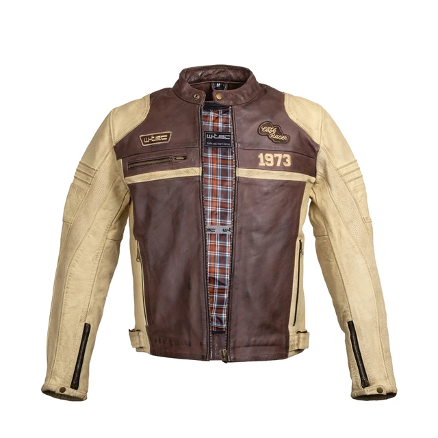 Pánska kožená moto bunda W-TEC Retro - čierno-hnedo-béžová, 4XL